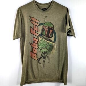 Star Wars Mens Medium Olive Green Boba Fett Mandalorian Graphic Tee 50/50 Blend